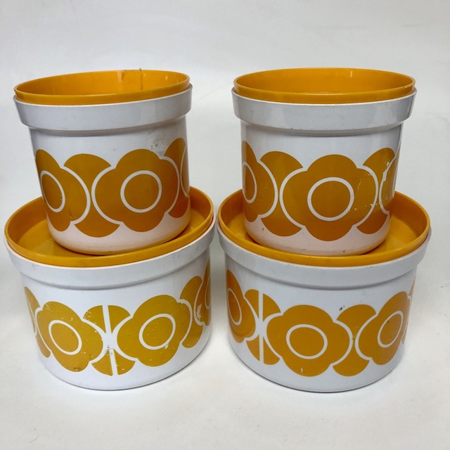 CANNISTER SET, 1960s White w Yellow Flower (Set of 4) 